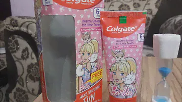 colgate barbie tooth paste with two minutes sand timer free for kids 6+years used open baby happyfun