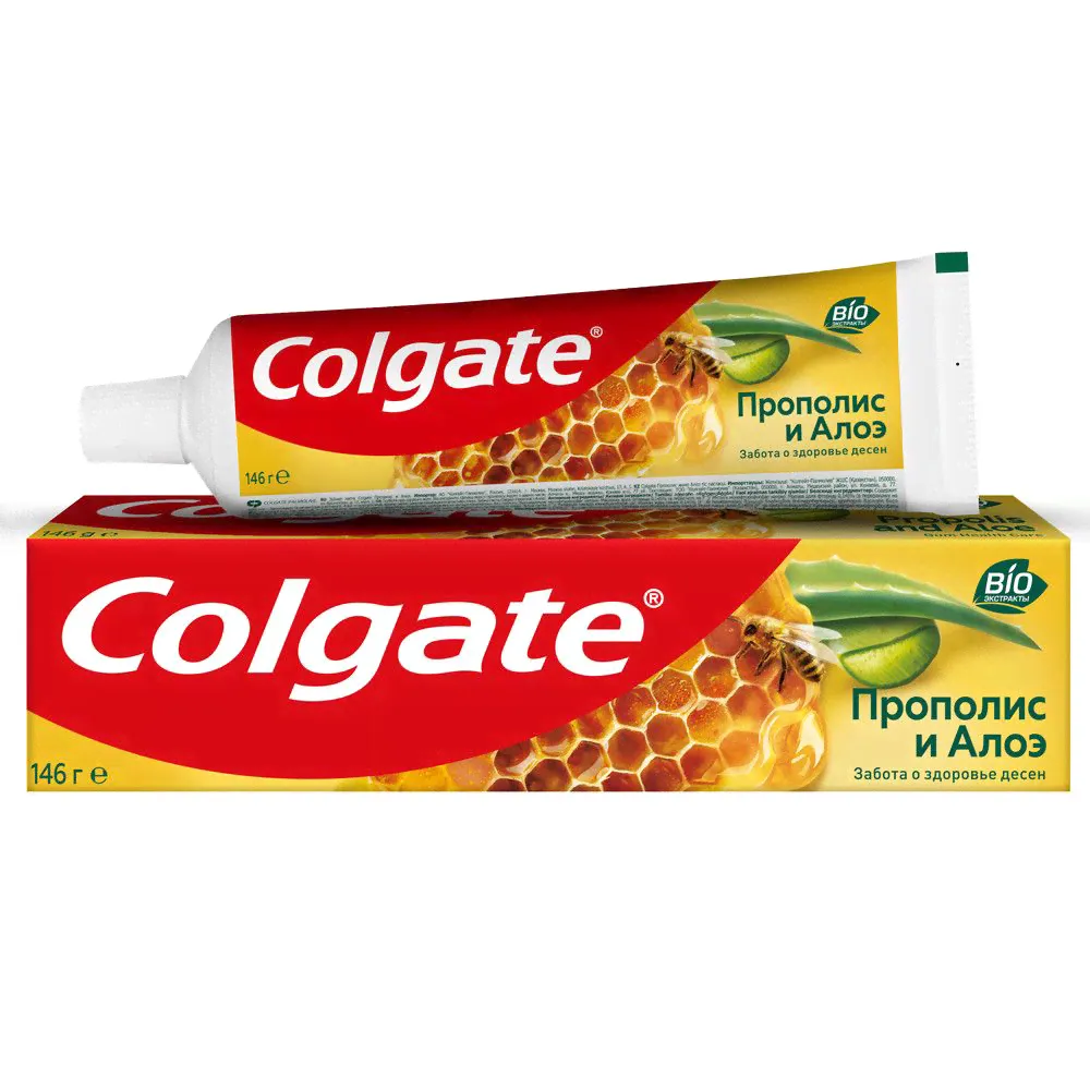 Colgate зубная паста прополис и алоэ с натуральными ингредиентами для защиты от кариеса и свежего дыхания 100 мл